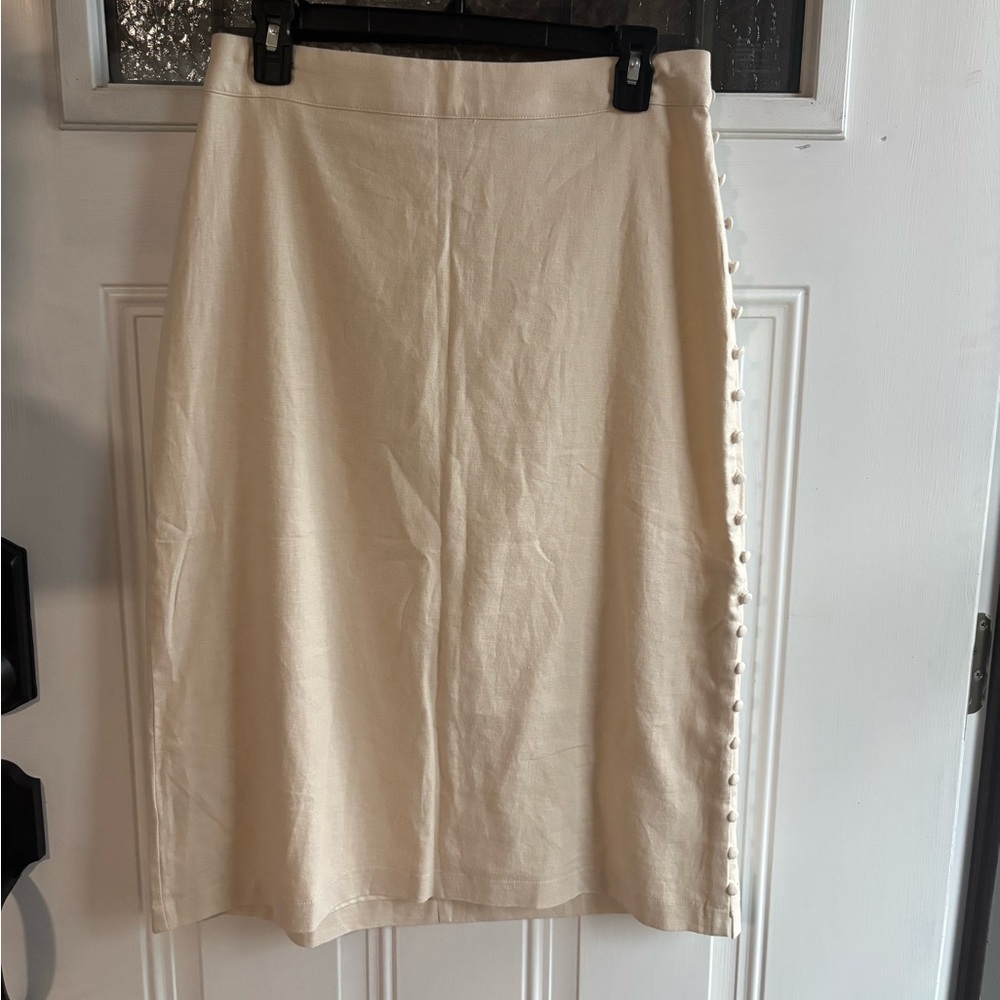 Madewell Side Slit Button Linen Blend Midi Skirt